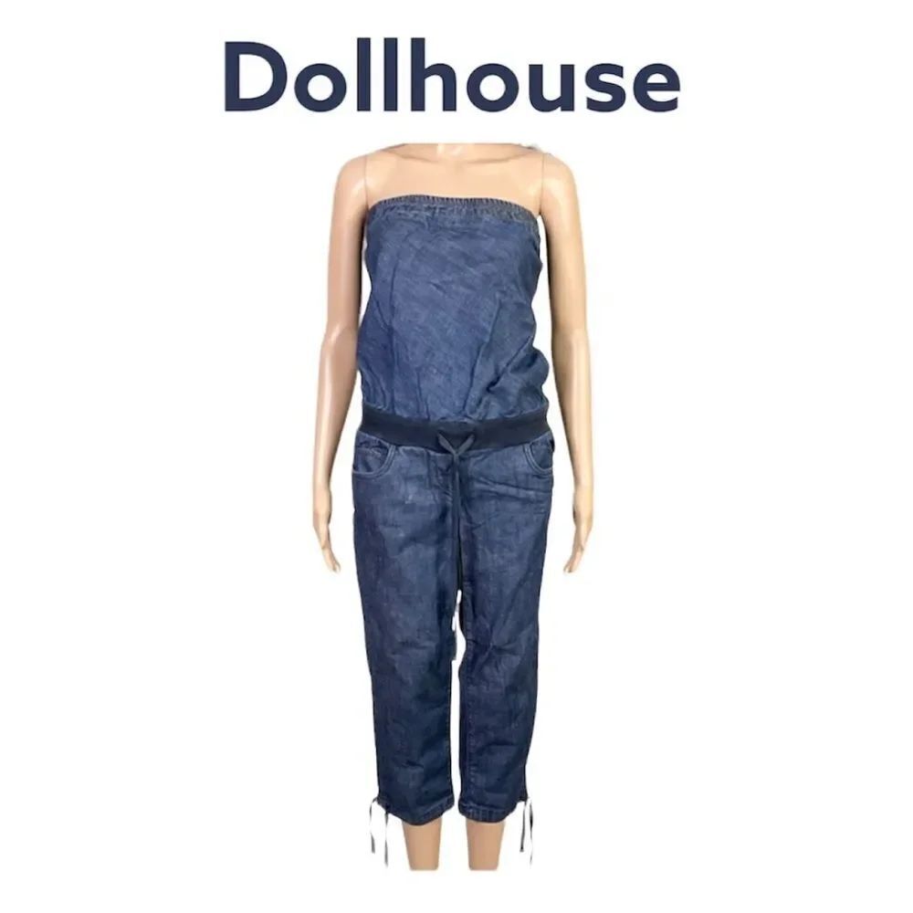 Dollhouse New York Y2K Dark Wash Blue Denim Strapless Jumpsuit 7